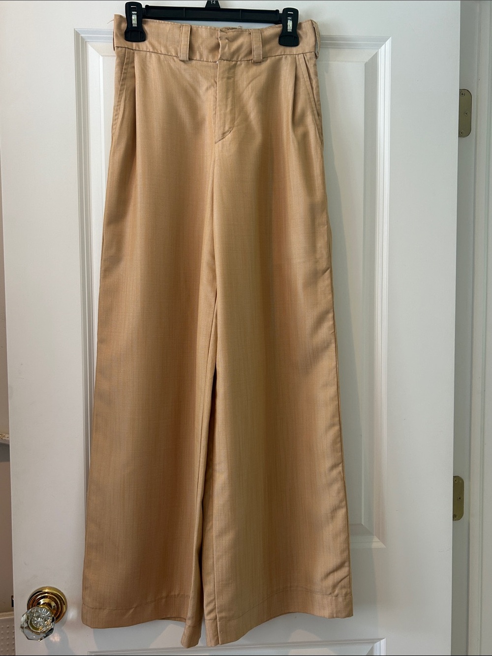 Women Wide Leg Tan Silk Blend Trousers